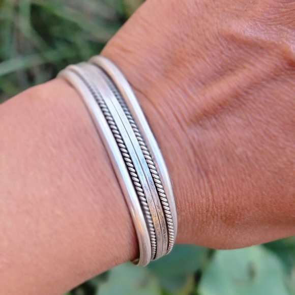 Native American smooth band + rope border + split band five shank 925 sterling - Picture 9 of 13